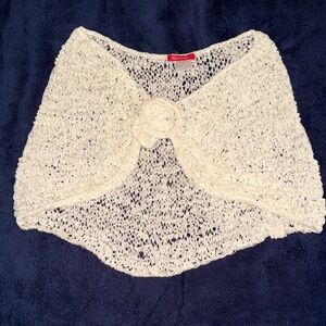 Anne Klein Cream Crochet Knit Capelet Wrap with Rosette